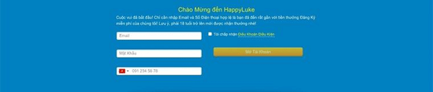 điền thông tin đăng ký HappyLuke 